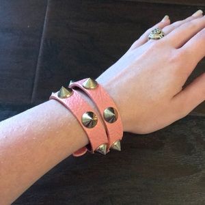 Dusty Rose and Gold Spike Wrap Bracelet